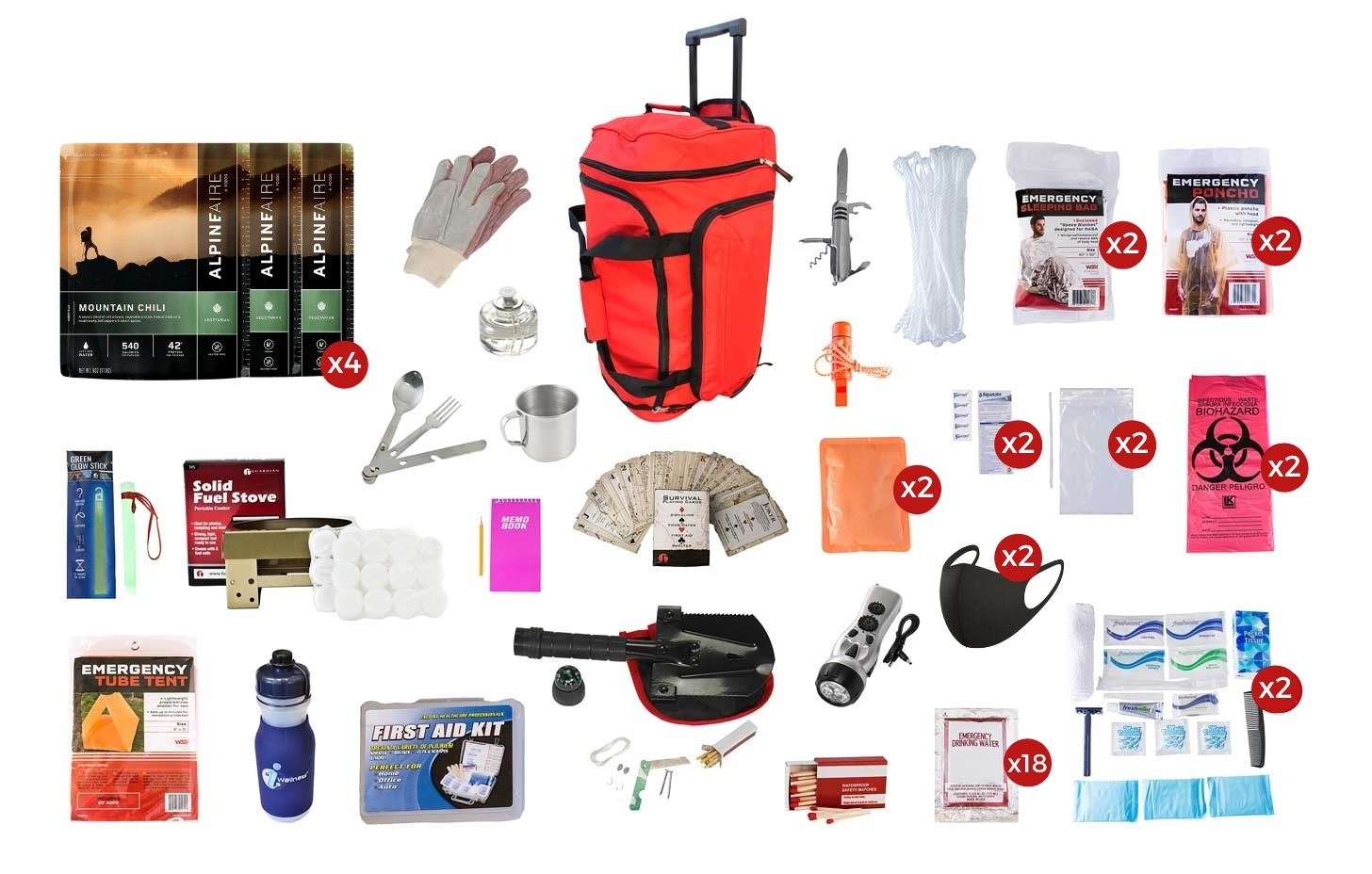 2 Week Deluxe Emergency Survival First Aid Bag Kit with Food & Water for 1  Person
